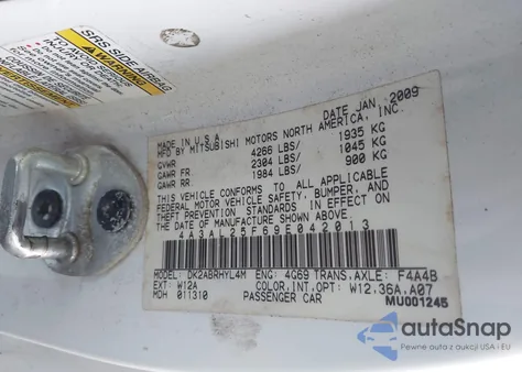 2009 Mitsubishi Eclipse Spyder Gs from USA, damaged, VIN 4A3AL25F69E042013